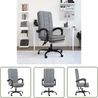 The Living Store Sedia da ufficio con funzione reclinabile Tessuto grigio chiaro