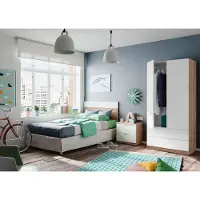 Dmora Armadio Worcester, armadio da camera con 2 ante e 2 cassetti, armadio con appendiabiti, 82x52h180 cm, bianco e rovere