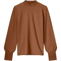 Summum Woman Smocked Top Fine Lurex Jersey Caramel Coffee Taglia: XL | Maglie a manica lunga Outlet | Donna | Marrone