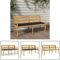 The Living Store Panca Batavia con cuscini antracite 150 cm in teak massiccio