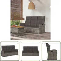The Living Store Panchina da giardino con funzione reclinabile e cuscini, grigia, 173 cm, in polyrattan