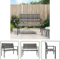 The Living Store Panca da giardino a 2 posti in Poly Rattan grigio