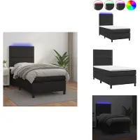 vidaXL Letto a molle insacchettate con materasso e LED nero 90x200 cm in Pelle finta - Letti & strutture letto
