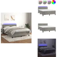 vidaXL Letto a molle con materasso e LED in velluto grigio chiaro 140x190 cm - Letti & strutture letto