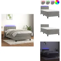 vidaXL Letto a molle con materasso e LED in velluto grigio chiaro 80x200 cm - Letti & strutture letto