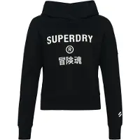 Superdry per donna. W2011829A Core Sport felpa con cappuccio taglio squadrato nera (XL), Nero, Casual, Cotone, Manica lunga