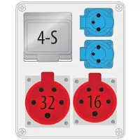 Pawbol Pannello di distribuzione R-BOX 240 4S, con 1 presa da 32A/5P, 1 presa da 16A/5P e 2 prese da 250V, telaio vuoto, grado di protezione IP44, conforme alla norma B.1701