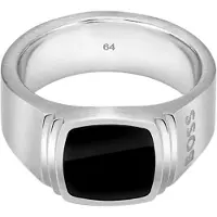 HUGO BOSS da uomo steel Anello con onyx Odell 1580652 - Circonferenza: 66 mm