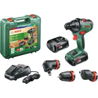 Bosch Trapano avanzato 18, 18 V, 2 batterie, 2 marce, supporto magnetico, 1350 giri/min, caricabatterie, 3 mandrini, Nero/Verde