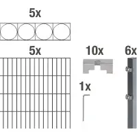 Alberts 668099 Staccionata doppia "Oslo" come set completo di 27 pezzi, plastificata, antracite, altezza 160 cm, lunghezza 10 m