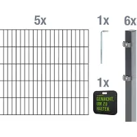 Alberts 691394 Set completo di recinzione a doppia rete metallica con cuscino per le ginocchia, antracite, altezza 160 cm, lunghezza 10 m