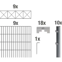 Alberts 668266 Recinzione a doppia rete metallica "Nexus" come set completo di 47 pezzi, plastificata, antracite, altezza 100 cm, lunghezza 18 m