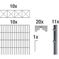 Alberts 668280 Recinzione a doppia rete metallica "Nexus" come set completo di 52 pezzi, plastificata, antracite, altezza 100 cm, lunghezza 20 m