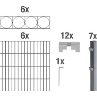 Alberts 668815 Staccionata doppia "Oslo" come set completo di 32 pezzi, plastificata, antracite, altezza 160 cm, lunghezza 12 m