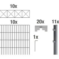 Alberts 668686 Recinzione a doppia rete metallica "Nexus" come set completo da 52 pezzi, plastificata, antracite, altezza 140 cm, lunghezza 20 m