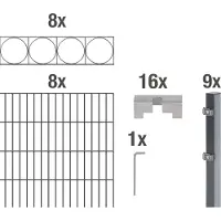 Alberts 668846 Staccionata doppia "Oslo" come set completo di 42 pezzi, plastificata, antracite, altezza 140 cm, lunghezza 16 m