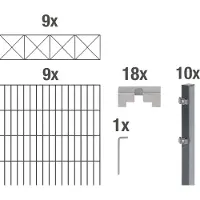 Alberts 668679 Recinzione a doppia rete metallica "Nexus" come set completo di 47 pezzi, plastificata, antracite, altezza 160 cm, lunghezza 18 m