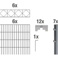 Alberts 668709 Staccionata doppia "Bergen" come set completo di 32 pezzi, plastificata, antracite, altezza 140 cm, lunghezza 12 m