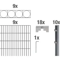 Alberts 668860 Staccionata doppia "Oslo" come set completo di 47 pezzi, plastificata, antracite, altezza 140 cm, lunghezza 18 m
