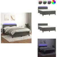 vidaXL Letto a molle con materasso e LED in velluto grigio scuro 140x190 cm - Letti & strutture letto