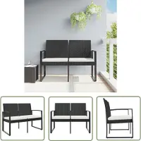 The Living Store Panca da giardino a 2 posti con cuscini in PP rattan nero