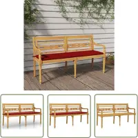 The Living Store Panca Batavia con cuscino rosso 150 cm in teak massiccio