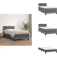 vidaXL Letto a molle con materasso grigio 90x200 cm in Pelle finta - Letti & strutture letto