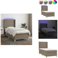 vidaXL Letto a molle con materasso e tessuto LED Taupe 90x200 cm - Letti & strutture letto