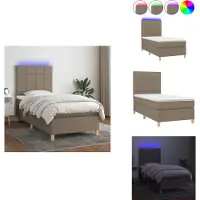 vidaXL Letto a molle con materasso e tessuto LED Taupe 90x200 cm - Letti & strutture letto