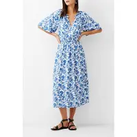 French Connection Cosette Smock Waist Midi Dress White/baja Blue Taglia: 8 | Abiti Midi Outlet | Donna | Blu