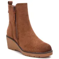 Refresh per donna. 17100903-CAMEL Stivaletti in camoscio marrone - Altezza zeppa 6cm (36), 5 a 8cm, Cerniera, Casual