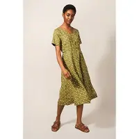 White Stuff Ivy Linen Midi Dress Green Print Taglia: 24 REGULAR | Abiti in T-Shirt Outlet | Donna | Bianco