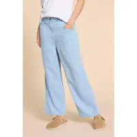 White Stuff Harper Linen Blend Trouser Chambray Blue Taglia: 8 PETITE | Pantaloni a zampa di elefante Outlet | Donna | Bianco