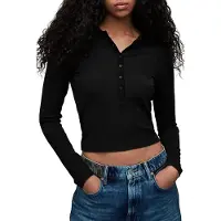 AllSaints Hallie Ls Polo Black Taglia: 40 | Polo Outlet | Donna | Nero