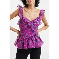 French Connection Aden Bai Lurex Frill Cami Top Dahlia Taglia: 10 | Canottiere Outlet | Donna
