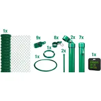 Alberts 697129 Recinzione in rete metallica come set completo di recinzione, per la posa nel calcestruzzo con cuscinetto a ginocchio, verde, altezza 200 cm, lunghezza 15 m