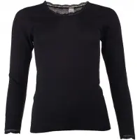 Engel Women's Shirt L/S with Lace Intimo lana merinos Donna (42/44, nero)
