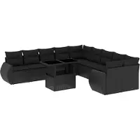 vidaXL Set di divani da giardino da 11 pezzi con cuscini in polirattan nero