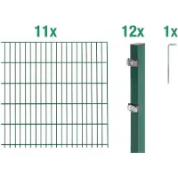 Alberts 648770 Recinzione a doppia rete metallica come set completo da 24 pezzi, verde, altezza 100 cm, lunghezza 22 m
