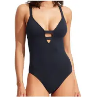 Seafolly Women's Collective Deep V One Piece Costume intero Donna (32, blu)
