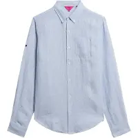 Superdry per uomo. M4010696A Camicia Studios in lino blu (L), Casual, Manica lunga