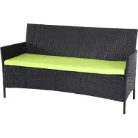 Mendler Panca da giardino in rattan sintetico, modello Hamar, per 3 persone, lunghezza 154 cm, colore antracite, con cuscini verdi