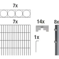 Alberts 668839 Staccionata doppia "Oslo" come set completo di 37 pezzi, plastificata, antracite, altezza 160 cm, lunghezza 14 m