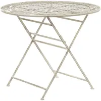 Beliani Tavolo da giardino in ferro bianco, pieghevole, in metallo vintage, rotondo 90 cm per 4 persone all'aperto stile retrò francese resistente ai raggi UV
