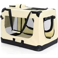 Markenlos Fudajo Box pieghevole per cani, gatti XL (82x56x58cm), robusto, leggero, sicuro, box per cani con maniglia di trasporto e coperta, beige