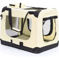 Fudajo Box pieghevole per cani, gatti M (60x42x44cm), robusto, leggero, sicuro, box per cani con maniglia di trasporto e coperta, beige