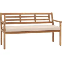 Mendler Panca da giardino MCW-N47, panca per sedersi, panca per parchi, panca in legno, realizzata in legno massello di acacia, certificata MVG, lunghezza 145 cm, con cuscino color crema-beige