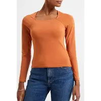 French Connection Rallie Cot Elas Ls Sq Nk Tee Brown Taglia: L | Maglie a manica lunga Outlet | Donna | Marrone