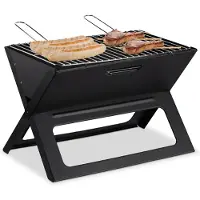 Relaxdays Barbecue pieghevole , con carbonella e griglia, barbecue pieghevole, per picnic e campeggio, HBT 30x45,5x30cm, nero