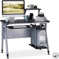 Relaxdays : scrivania per computer in vetro, con ripiano estraibile per tastiera e vano per PC, L x P x A: 98 x 105 x 55 cm, stile moderno, per studio, nero